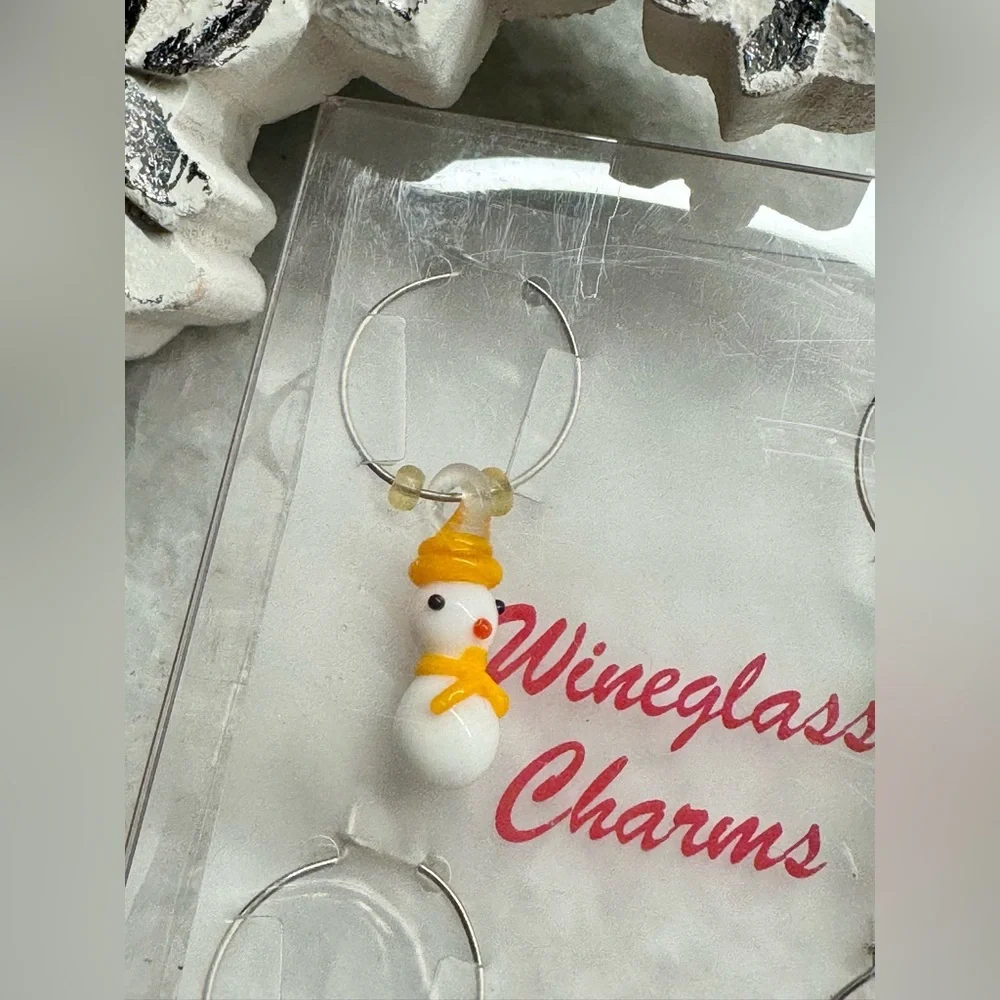 Vintage 2004 Target Christmas Winter Snowman Wine Glass Charms Set of 4